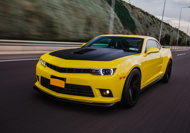 yellow sport car with black