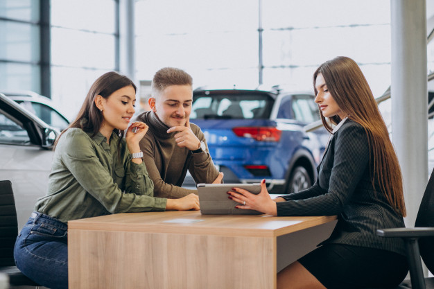 young couple talking sales